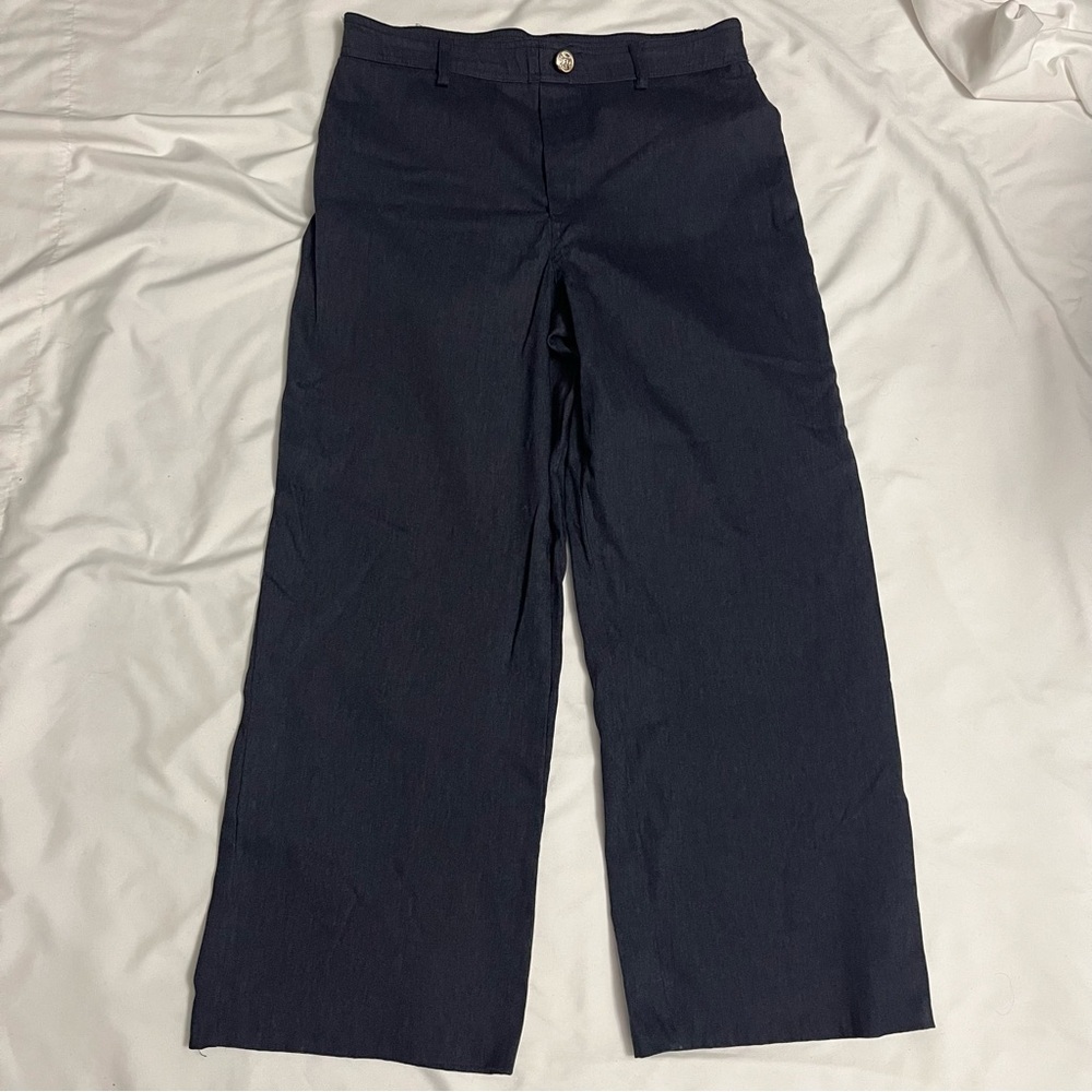 Jules & Leopold Wide Leg Crop Pants Dark Wash Stretch High Rise | Size M